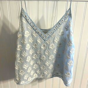Anthropologie Leifsdottir Light Blue Embroidered Tank Blouse size 12